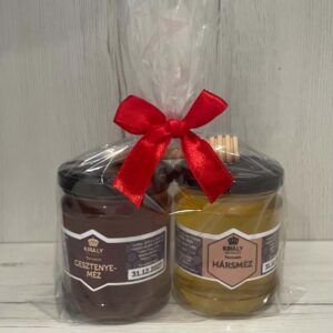 Termelői méz 2x250 g, díszcsomagolásban mézcsurgatóval.